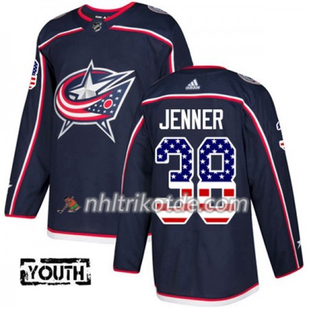 Blue Jackets Trikot Boone Jenner 38 Adidas 2017-2018 Marineblau USA Flag Fashion Authentic - Kinder